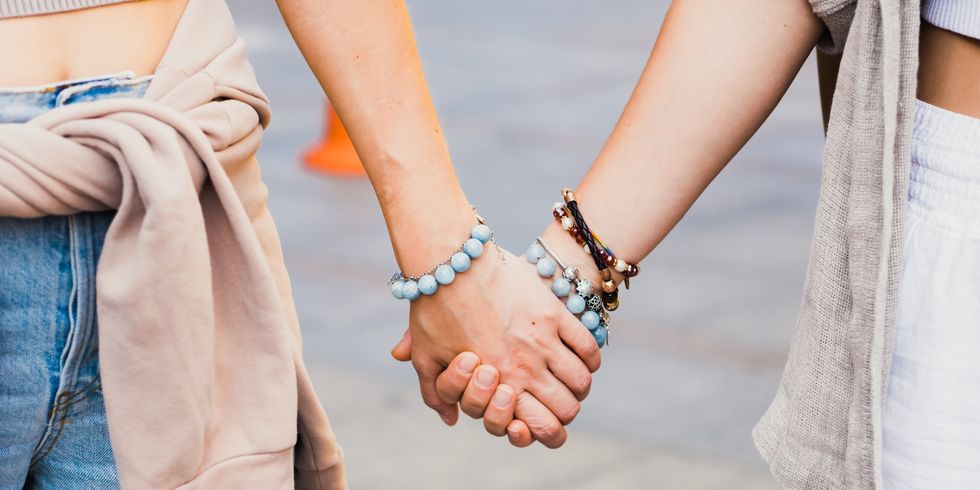 close up of female intertwined hands hands of unrecognizable lesbian female lgbt couple