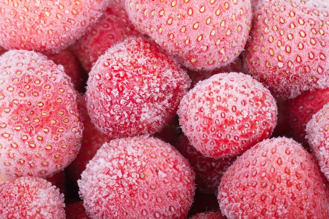 close up of frozen strawberries