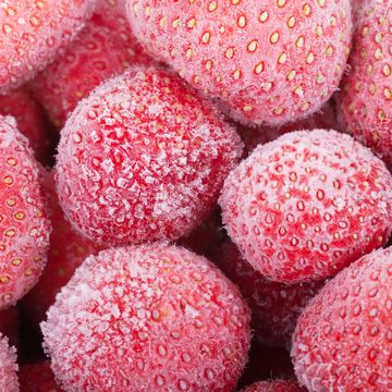 close up of frozen strawberries