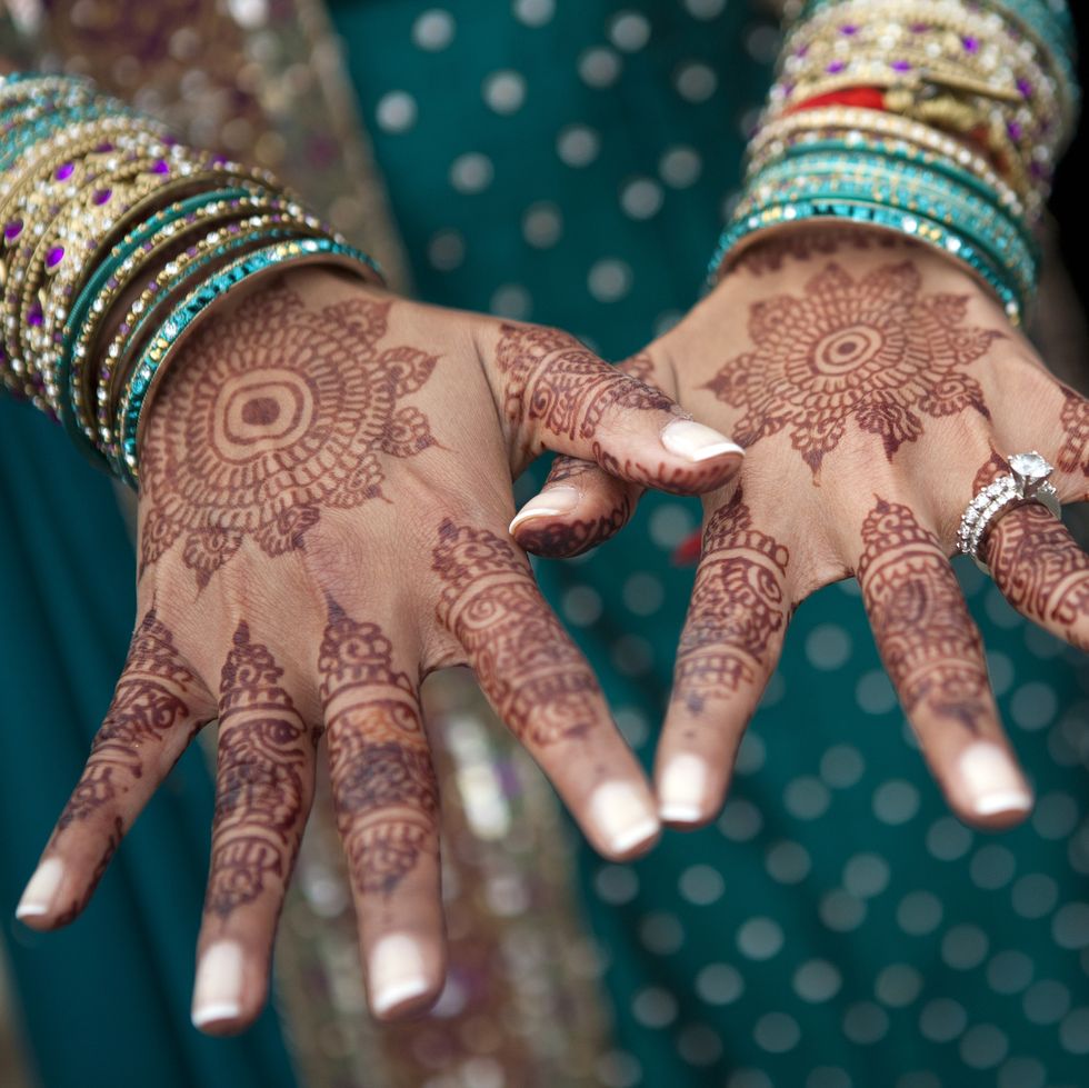 close up of henna on indian woman's hands