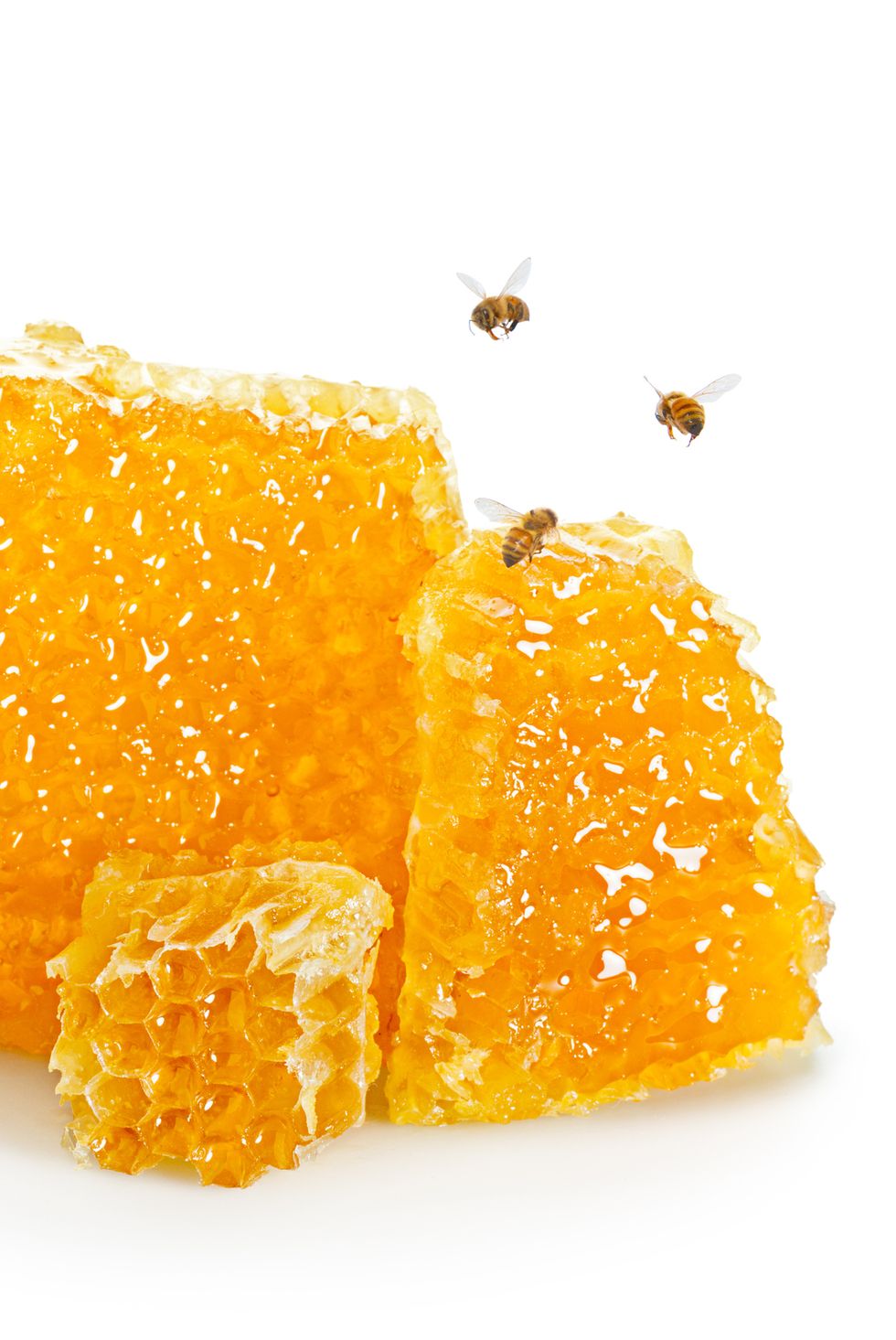 Close-Up Of Honeycomb Against White Background