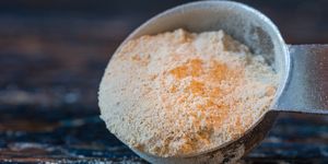 Close-Up Of Maca Powder In Spoon On Table