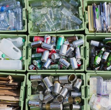 close up of organized recycling bin