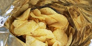 Close-Up Of Potato Chips In Plastic