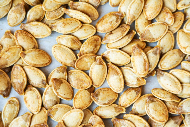 close up of roasted pumpkin seeds