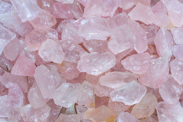 close up of rose quartz crystals