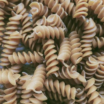close up of whole wheat rotini pasta
