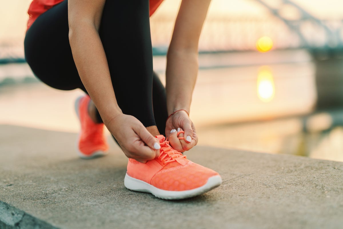 Women wearing running on sale shoes