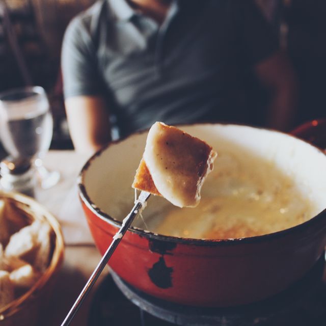 close up of swiss cheese fondue