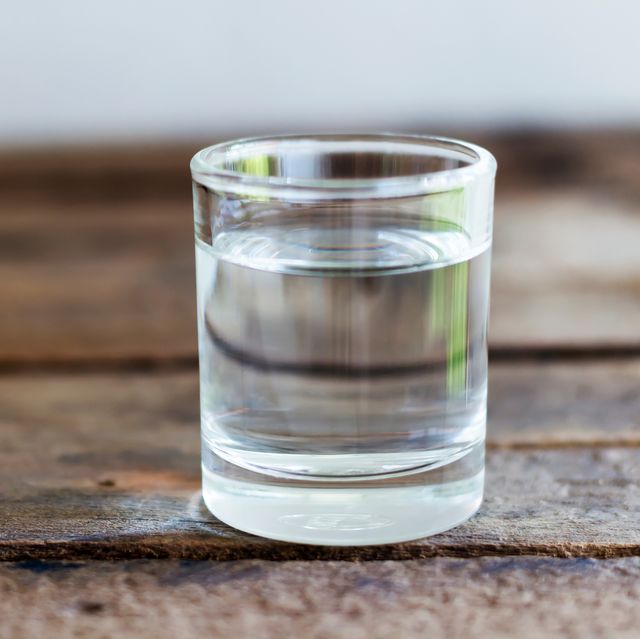 close up of water in drinking glass on wooden table