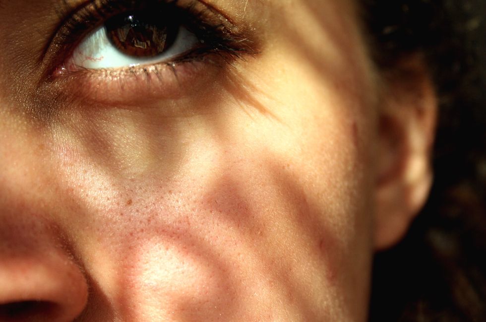 close up of woman eye and cheek