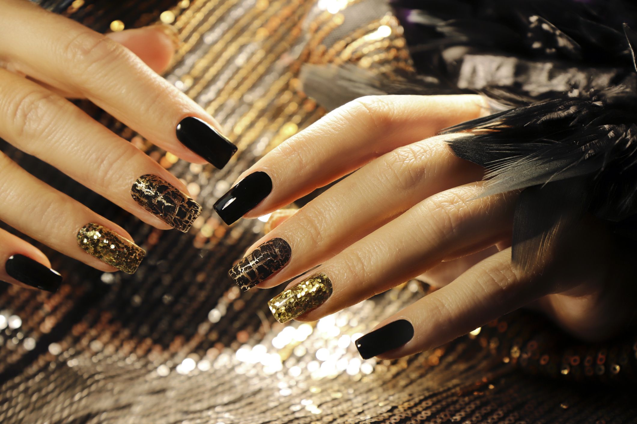 Golden Ivy | Black Nude Gold Coffin Nails