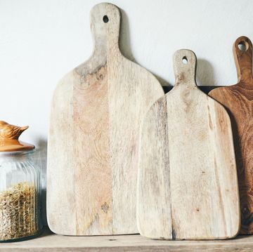close up of worn wooden cutting boards