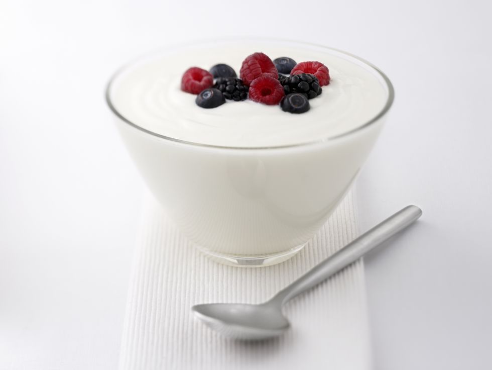 Close up of  yogurt and fruit
