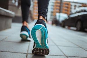 close up shot of runner's shoes