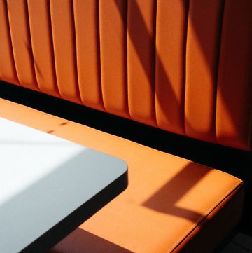 close up view of the seat and table in a restaurant