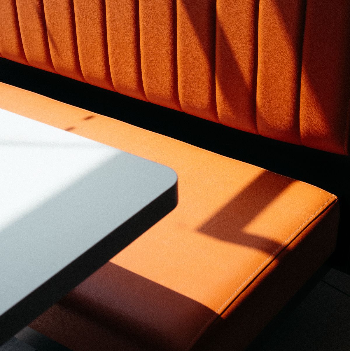 close up view of the seat and table in a restaurant
