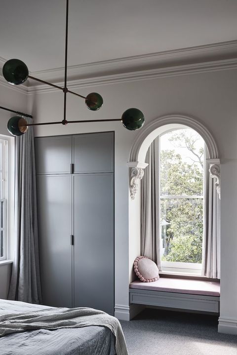 closet doors in soft gray blue color with slim handles