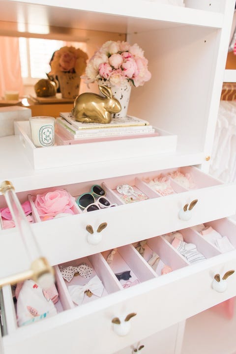 closet organization ideas, sunglasses, socks and hair barrettes in white drawer