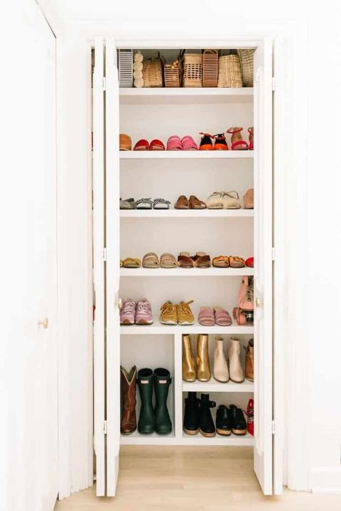 closet organization ideas shoes on shelves in the closet