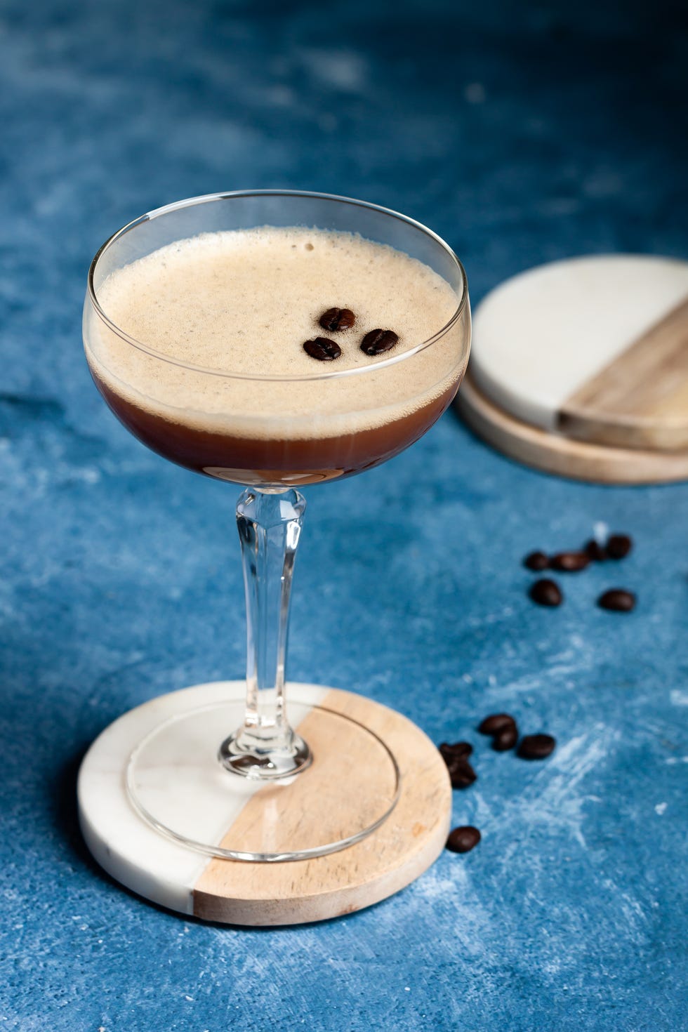 closeup of espresso martini with coffee bean garnish,united states,usa