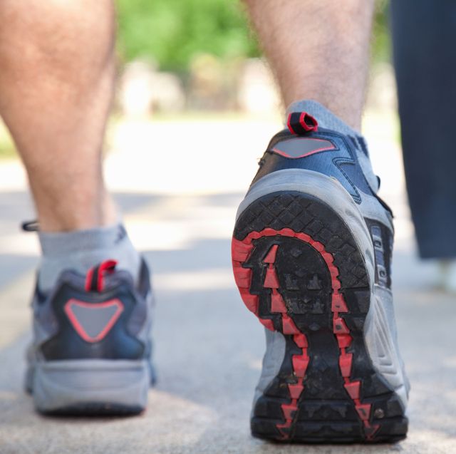 closeup view of exercisers walking