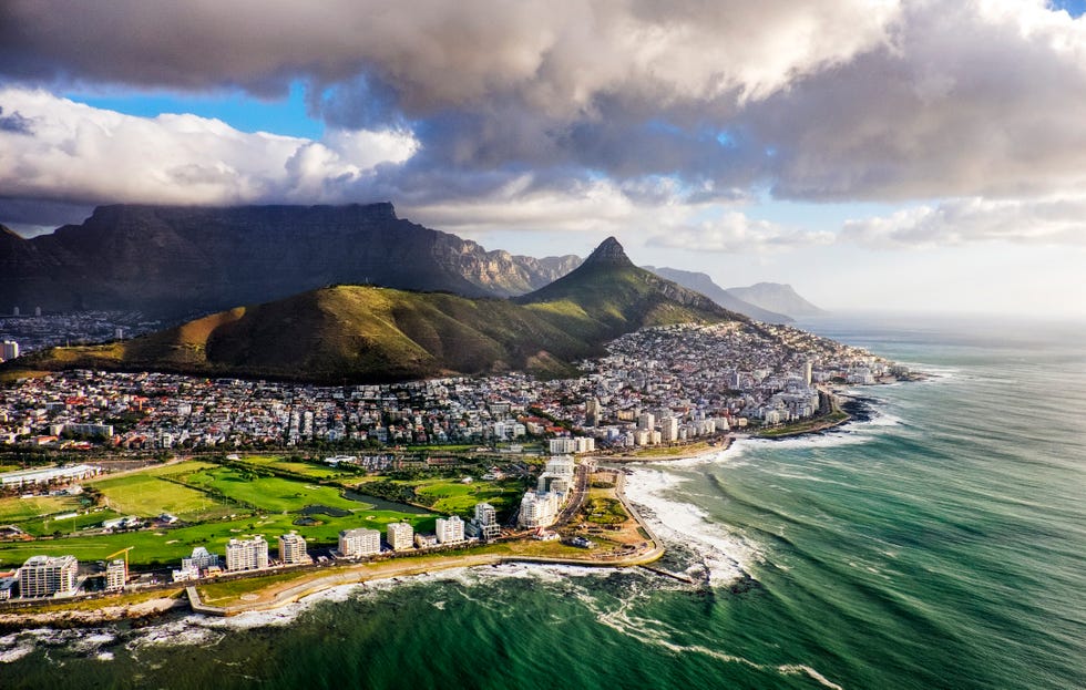 clouds over lion's head and table mountain from helicopter