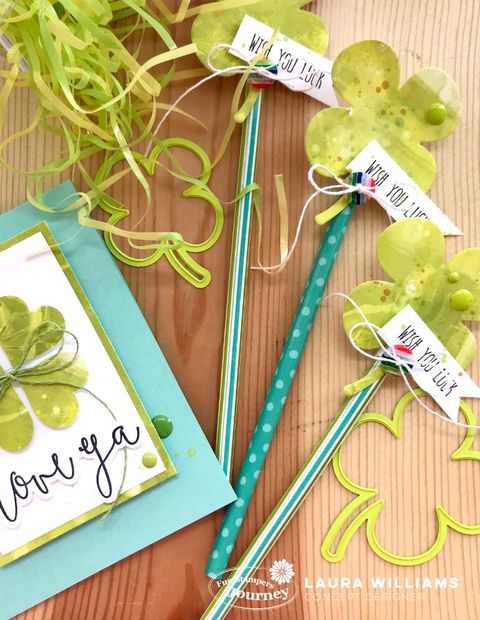 painted shamrock pencil toppers craft for st patrick's day with takes that say wish you luck