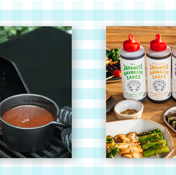 cast iron sauce pot and basting brush and bachan's variety sauce pack