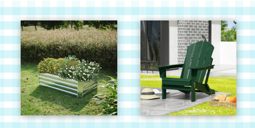 raised garden bed and adirondack chair