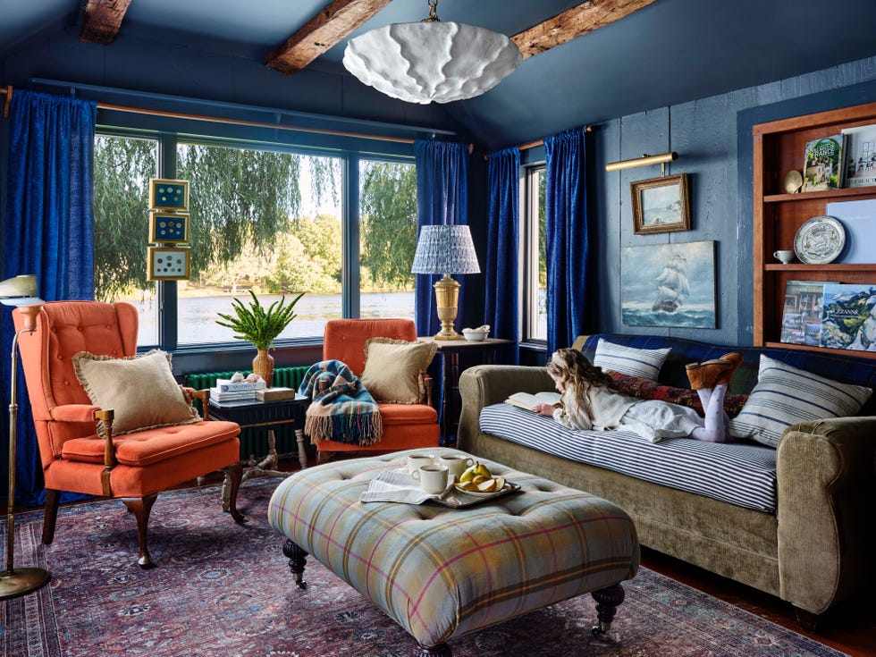 a dark blue living room in cape cod, massachusetts