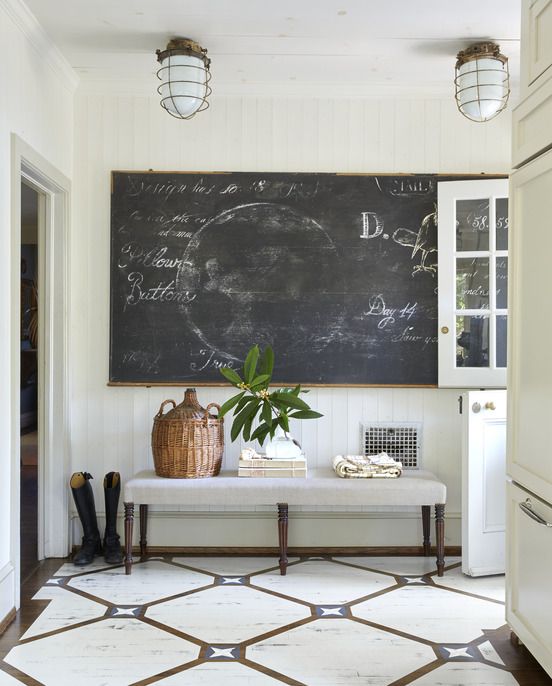 entryway with painted floors that are slightly scuffed