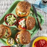 turkey burgers with blue cheese–celery slaw