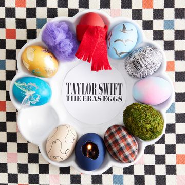 a group of easter eggs decorated for each of taylor swift's albums