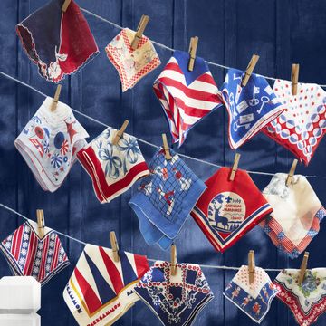 red white and blue hankies on clothes line