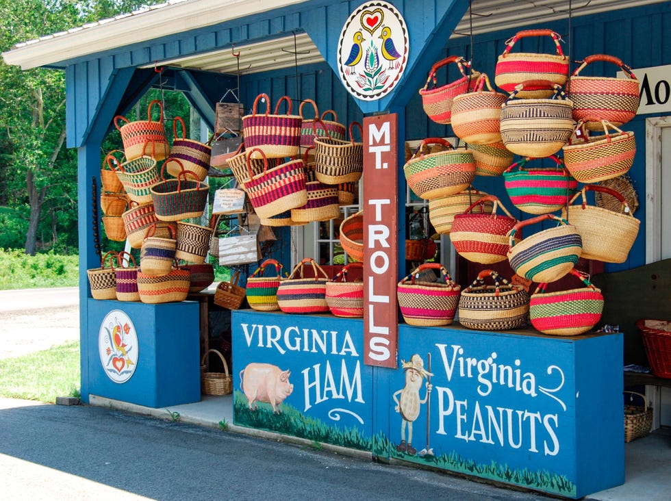 colorful baskets on display at beech spring gift shop