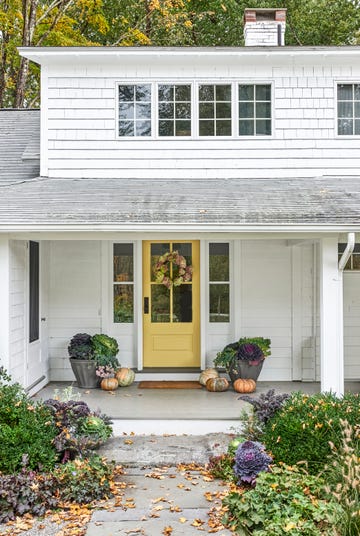 front porch with fall decor