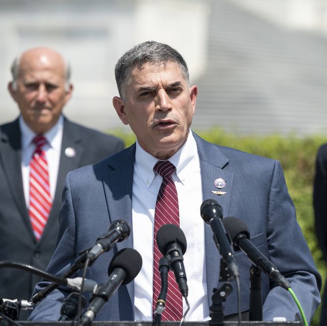 united states   june 14 rep andrew clyde, r ga, center, flanked by rep louie gohmert, r texas, left, and attorney ken cuccinelli, hold a news conference outside the capitol on monday, june 14, 2021, to announce their federal lawsuit challenging fines levied for bypassing the house floor magnotometers photo by bill clarkcq roll call, inc via getty images