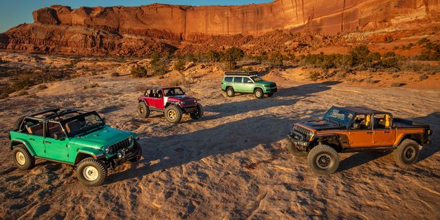 2024 easter jeep safari concepts on desert sands near rock formation