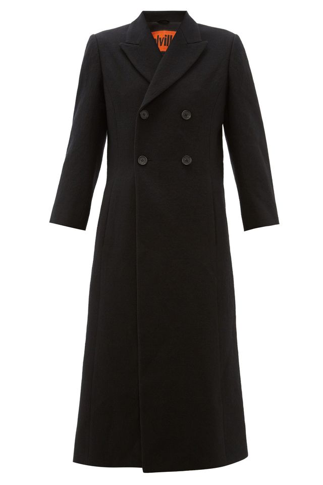 Clothing, Coat, Overcoat, Black, Trench coat, Outerwear, Sleeve, Dress, Collar, Day dress, 