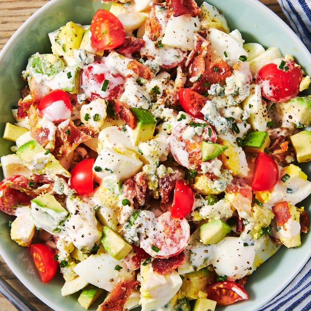 cobb egg salad with tomatoes, bacon, and avocado