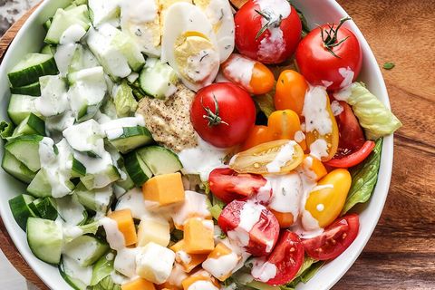 Food, Salad, Produce, Vegan nutrition, Vegetable, Tomato, Fruit, Plum tomato, Cuisine, Food group, 