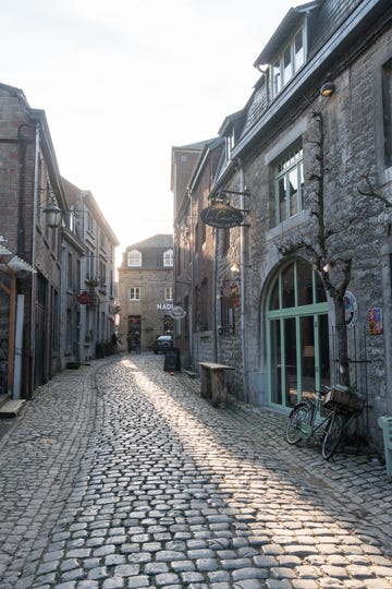 cobblestone street in town of durbuy