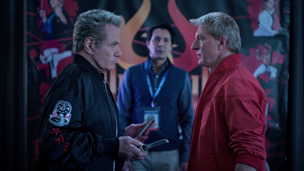 l to r martin kove as john kreese, william zabka as johnny lawrence in cobra kai