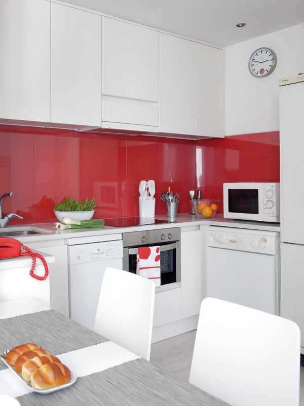 Room, Kitchen, Orange, Property, Furniture, Interior design, Cabinetry, Red, Major appliance, Kitchen stove, 