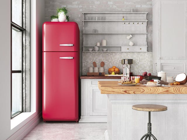 Consumo eficiente: Cocina con frigorífico rojo