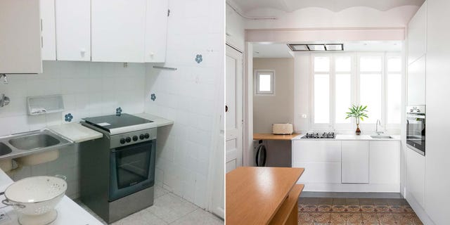 cocina pequeña reformada antes y después