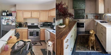 cocina con escaleras reformada, antes y después