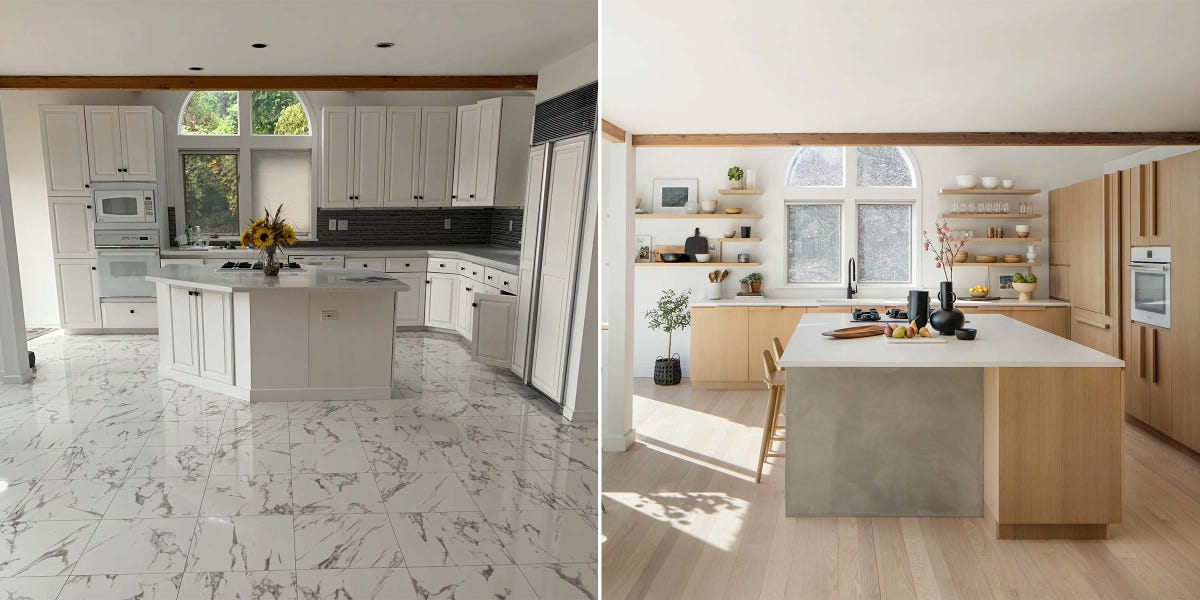 cocina moderna con office antes y después