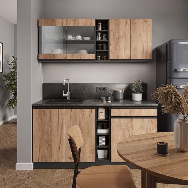 cocina versátil 160 cm , et mármol, oro power roble/antracita